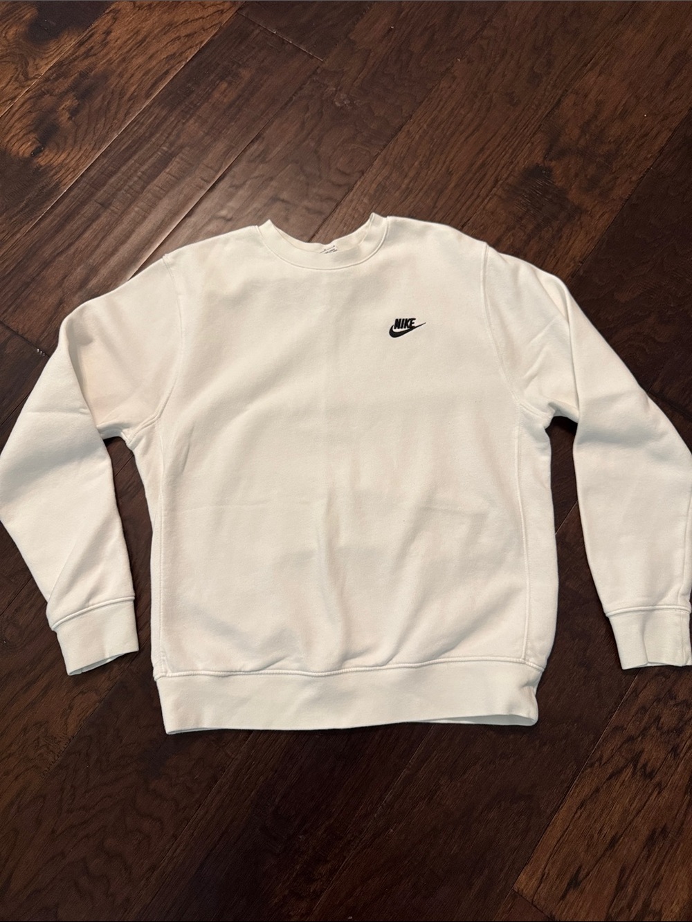 Nike Men’s White Crewneck with Black Swoosh Logo-M